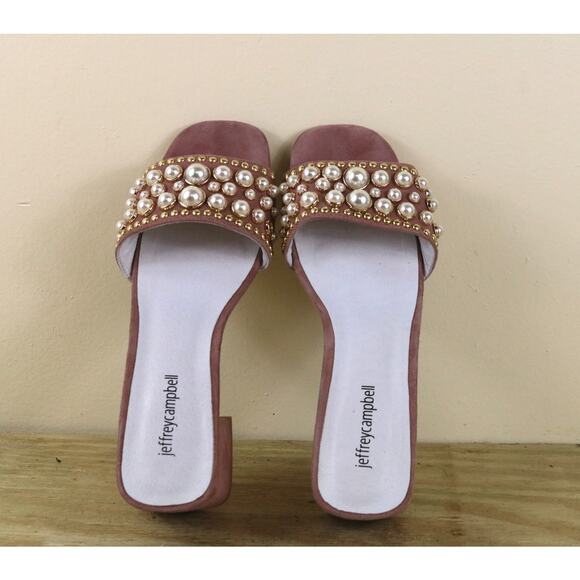 Jeffrey Campbell Sandals 9 Pink Suede Pearl Studs Open Toe Slip On - Picture 4 of 8